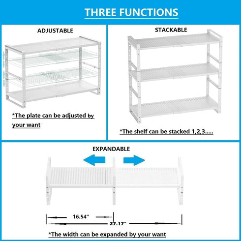 Expandable, Adjustable & Stackable Spice Rack, Metal Pantry Storage Shelves for Kitchen Countertop Organizer