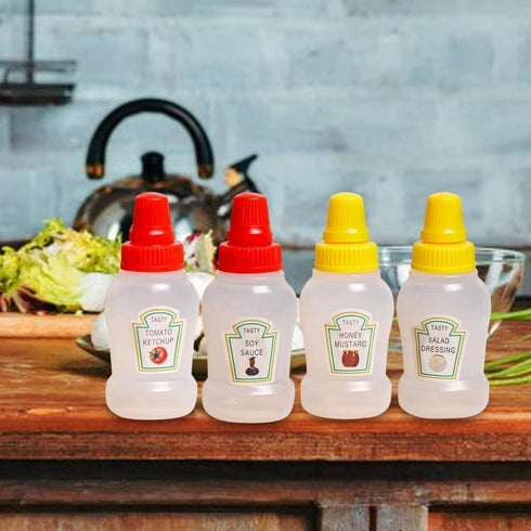 4Pcs 25ml Mini Ketchup Bottles, Refillable Condiment Squeeze Bottle Salad Dressing Tomato Bento Box Mayo Syrup