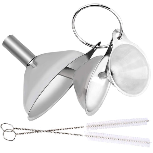 Metal Stainless Steel Funnel Set of 3, Large Medium Small Food Grade Mini Funnels for Kitchen Use with 2 Brushes YLYL