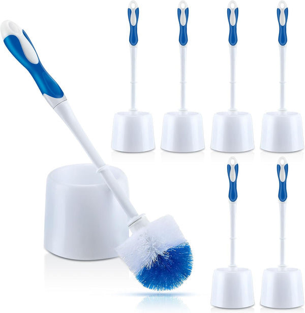 Tioncy 6 Pack Toilet Brush with Holder, Toilet Bowl Brush and Caddy Set for Bathroom Cleaning Supplies (Blue, White)
