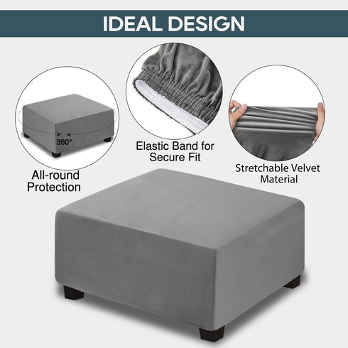 NeColorLife Velvet Ottoman Cover Square Storage Ottoman Slipcover Thick Stretchable Footrest Stool Covers with Elastic