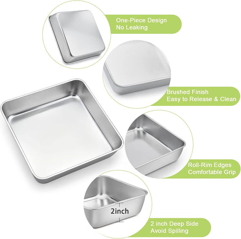 TeamFar 9 Inch Square Cake Pan, Stainless Steel Baking Roasting Pan for Cake, Brownie, Lasagna, Dishwasher Safe