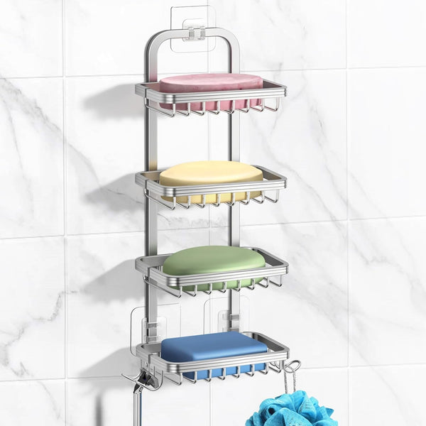 4 Tier Soap Bar Holder for Shower, Aluminum Wall Mounted Rustproof Soap