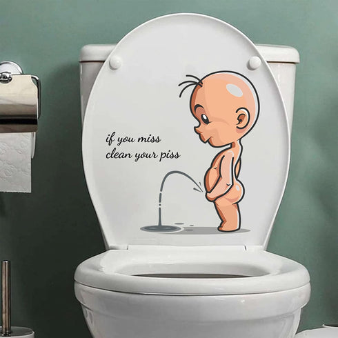 Cartoon Villain Toilet Stickers, Clean Your Piss Funny Decals, Waterproof Vinyl Wall Art for Bathroom Decoration