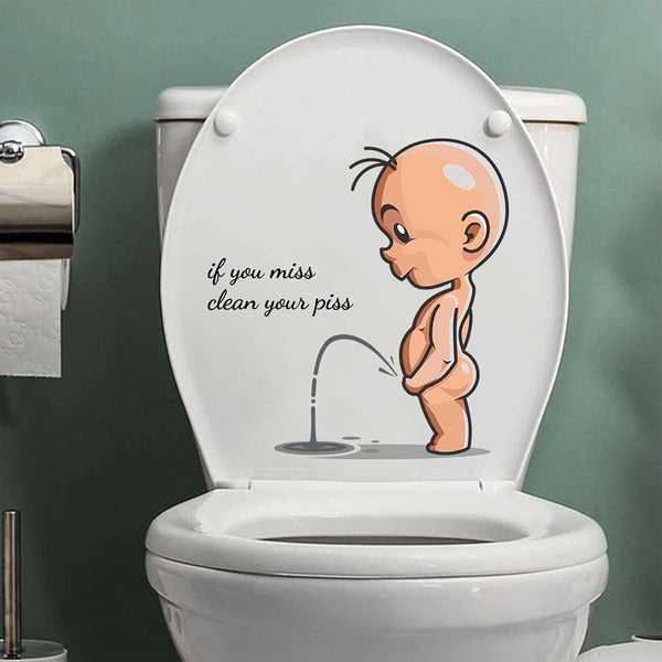 Cartoon Villain Toilet Stickers, Clean Your Piss Funny Decals, Waterproof Vinyl Wall Art for Bathroom Decoration
