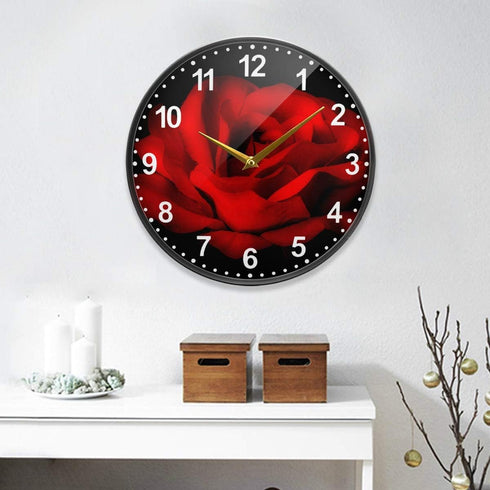 ALAZA Red Rose Flower Black Wall Clock, Battery Operated Silent Non Ticking Clocks for Living Room Decor