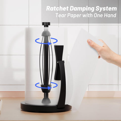 Countertop, VEHHE Paper Towel Holder Black Paper Towel Holder with Spring Activated Arm and Damping Effect, Simply Tear