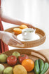 HITOMEN 11.8'' Hand-Woven Round Rattan Serving Tray Natural-M Decorative Wicker Trays with Handles for Coffee Table
