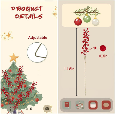 Artificial Red Berry 8 Pack Holly Red Christmas Berries Stems for Xmas Tree Decorations, Crafts, Thanksgiving Day