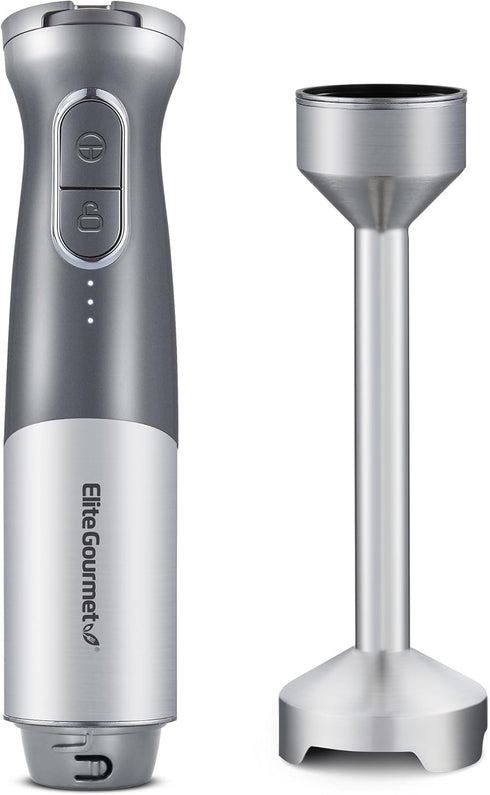 Elite Gourmet EHB1300 Cordless Rechargeable Hand Blender, Stainless Steel Blade, Variable Speed Blending, One-Touch