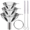 Metal Stainless Steel Funnel Set of 3, Large Medium Small Food Grade Mini Funnels for Kitchen Use with 2 Brushes YLYL