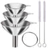 Metal Stainless Steel Funnel Set of 3, Large Medium Small Food Grade Mini Funnels for Kitchen Use with 2 Brushes YLYL