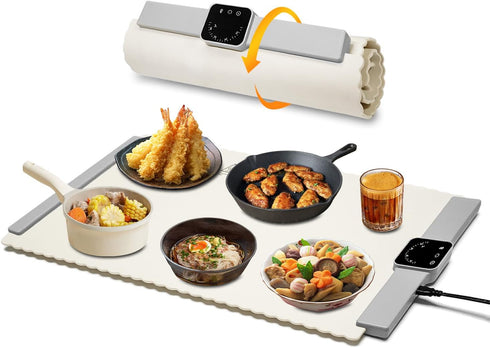 Food Warmer Mat, Electric Portable Silicone Warming Plate, Roll Up Heating Tray