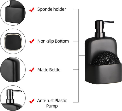 20oz Dish Soap Dispenser - Kitchen Soap Dispenser with Sponge Holder Matte Ceramic Soap Daddy Dispenser for Kitchen