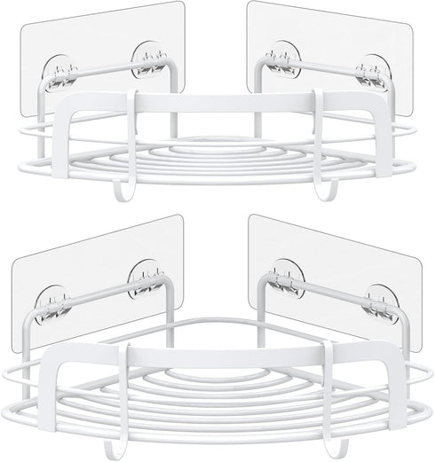 2-Pack 4 SUS304 STEUGO Corner Shower with Hooks Adhesive, Bathroom Shower Rack Rust Resistant Stainless Steel for Dorm