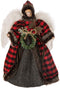 Glitzhome Handmade Plaid Angel Figurine Christmas Treetop Ornament, 12" H, Red & Black