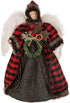 Glitzhome Handmade Plaid Angel Figurine Christmas Treetop Ornament, 12" H, Red & Black