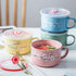 VanEnjoy 30oz Ceramic Bowl Set with Lid & Handle, Cherry Blossoms Among Snow Flake Pattern, Microwave Safe