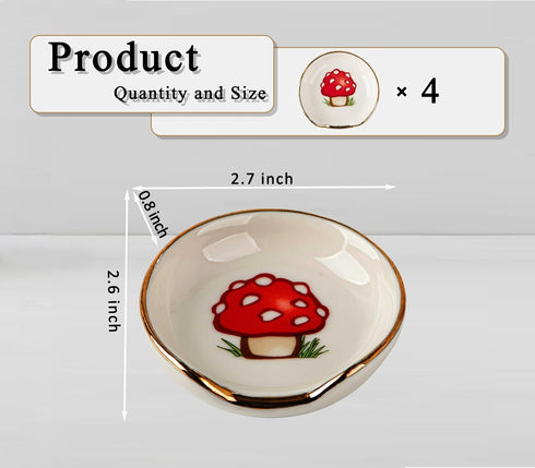 4 PCS Mushroom Coffee Spoon Rest, Ceramic Spoon Rests with Gold Rim for Coffee Bar Accessories, Mini Cooking Spoon