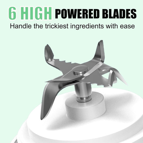 Portable Blender for Smoothies - 20 Oz Mini Glass Mixer with 6 Blades, USB Rechargeable