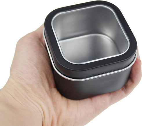 6-Pack 8oz Empty Square Metal Tins with Clear Window for Candle Making, Gifts, Treasures, Black