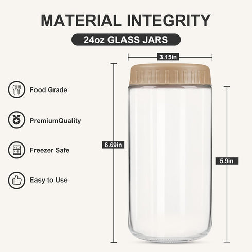24oz 8 SHOWIN Overnight Oats Containers with Lids, Glass Jars with Lids pcs, Taffy, Wide Mouth Mason jars for Salad