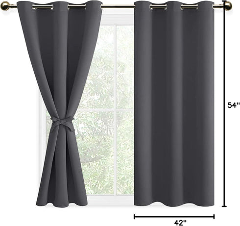 DWCN Blackout Curtains for Bedroom & Living Room, Thermal Insulated Light Blocking Drapes with Tiebacks, 42 x 54