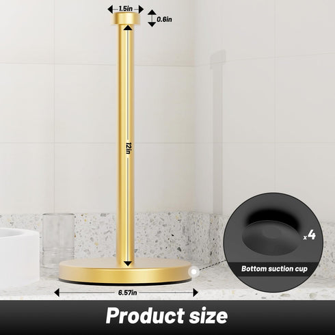 Gold Paper Towel Holder, VEHHE Stand with Weighted Base, Countertop Paper Towel Holder with Suction Cups