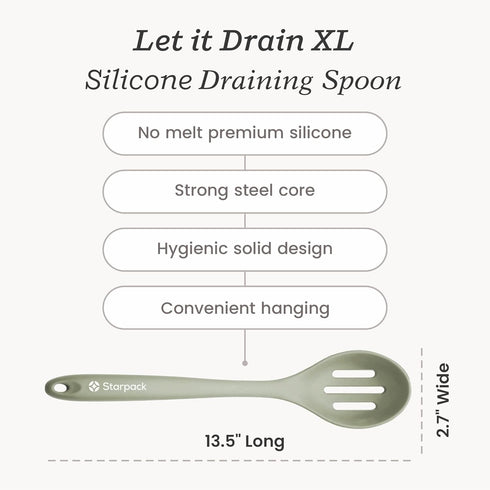 Starpack 'Let it Drain' XL Silicone Slotted Spoon, Large Heat Resistant Cooking Spoon for Non-Stick Serving