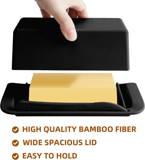 Countertop Bamboo Butter Dish with Lid & Knife - Large Capacity Butter Keeper for & Fridge, Compatible with East