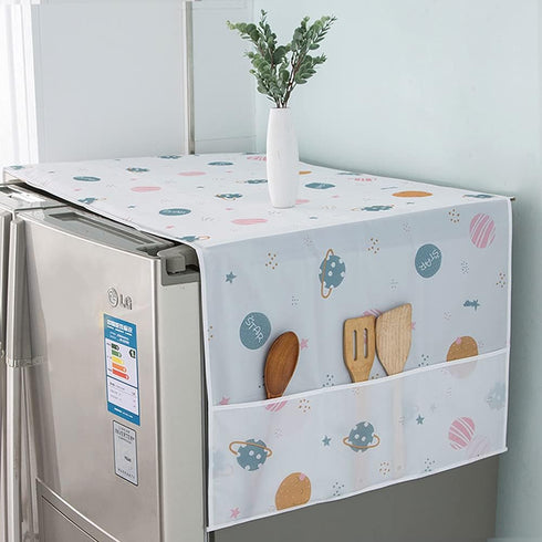 Refrigerator Fridge Dust-Proof Cover Washing Machine Cover PEVA Material Waterproof Cover with Storage Pockets Bags Fridge Dust Cover Oven Cover Multi-Purpose Top Covers (Double door, Flowers 3)