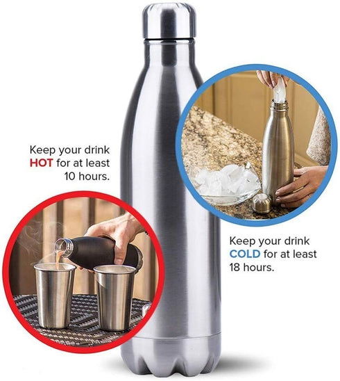 18/8 350ml 500ml 750ml 1000ml (1L) Double Wall Stainless Steel Vacuum Cola Shape Bottle, Narrow Mouth Thermo Flask
