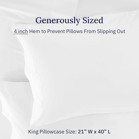 California Design Den Luxuriously Soft 600 Thread Count 100% Cotton King Size Pillowcase Set of 2