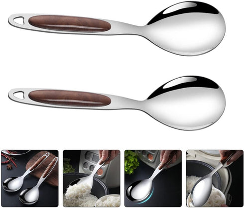 2pcs Stainless Steel Rice Spoon, Rice Cooker Dishes Condiment Spoon, Non Stick Kitchen Scoops