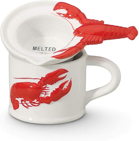 Cape Shore Coastal Nautical Red and White Lobster Butter Warmer Pot Set
