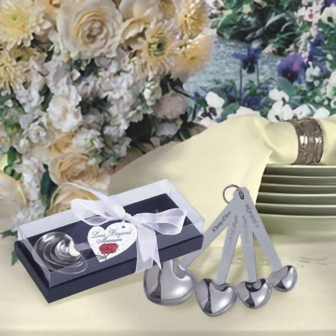 FASHIONCRAFT Love Beyond Measure Heart Measuring Spoons, Silver, Wedding Favor, 1-Piece
