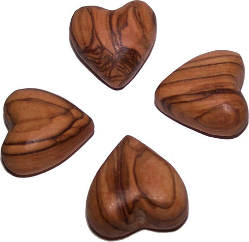 Holy Land Market Olive Wood Hearts, Set of 4 Small Carved Hearts from Bethlehem, 1 Inch Each, Velvet Bag Included