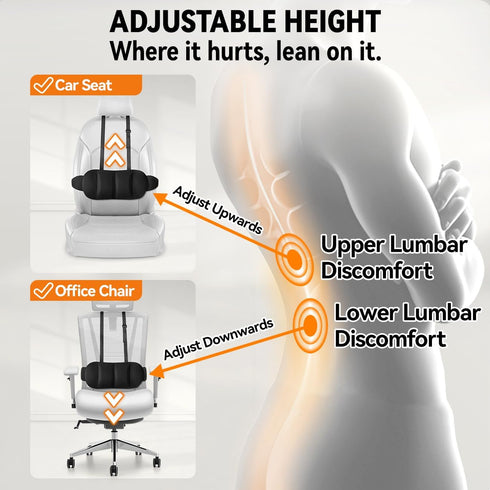 Veitail Lumbar Support Pillow for Car,Back Support for Car Seat Cushion,Adjustable Straps Securely Fixed Car Lumbar