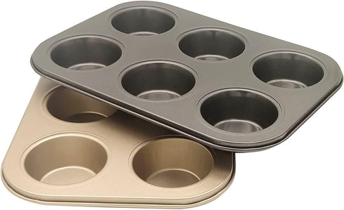 Muffin Tins Set of 2, 6-Cups Nonstick Carbon Steel Standard Cupcake Pans