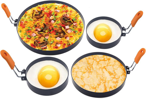 WOWITIS 8 Pack, 8" 6" 4" 3.5" Stainless Steel Egg Rings - Omelet, Pancake, & Egg Muffin Rings with Oil Brush