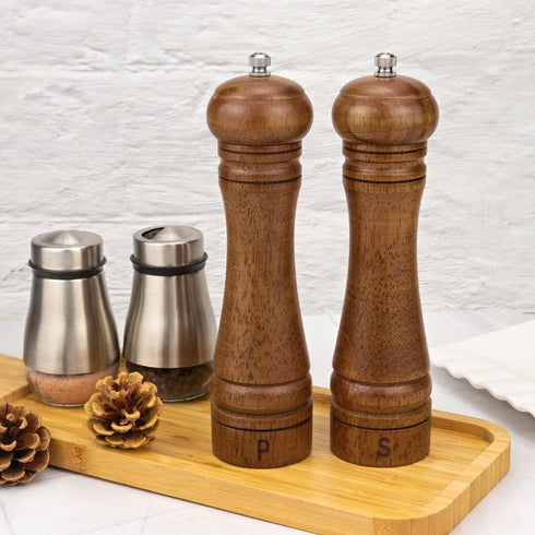 Set, Set, 8 inches Pack 2 XWXO Wood Salt and Pepper Grinder Salt Mill Pepper Grinder Pepper Mill, Salt Shakers