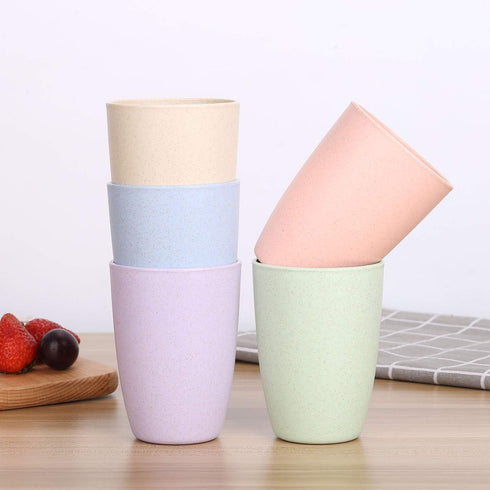 LuckyZone Wheat Straw Unbreakable Cup - 12 oz Reusable Drinking Glasses Set of 5, Dishwasher Safe, Eco-Friendly