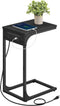 VASAGLE C-Shaped Side Table, End Table with Charging Station, C Table for