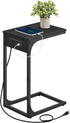 VASAGLE C-Shaped Side Table, End Table with Charging Station, C Table for