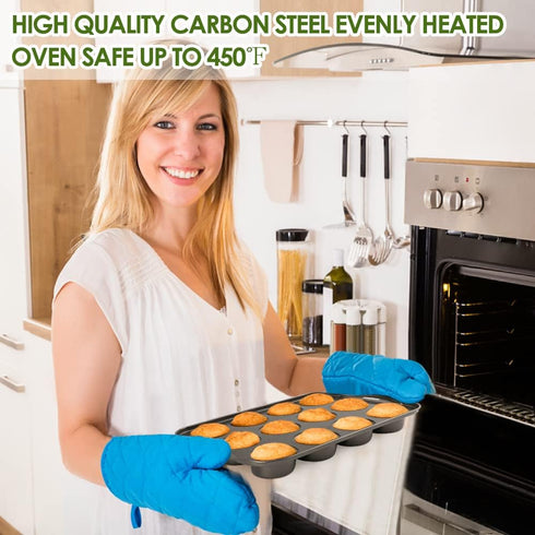 Mini Muffin Pan, 12 Cup with Removable Bottom, Nonstick Cupcake Pans for Baking, Premium Carbon Steel
