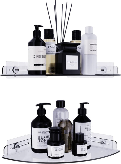Bakzon Acrylic Corner Shelves, 2 Pack Adhesive Shower Caddy Organizer for Tile