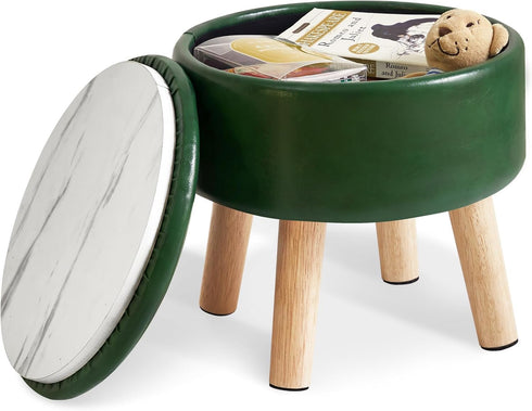 IBUYKE 13 Inch Foot Stool Ottoman with Storage, Round Small Foot Rest