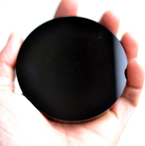 Black Obsidian Scrying Mirror, Round Smooth Natural Crystal, Polished, 3 Inch / 80mm Diameter
