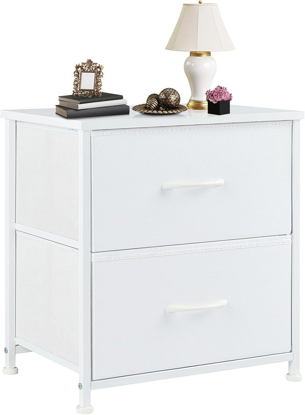 DUMOS Nightstand Small Dresser with 2 Fabric Drawers Side Tables Bedroom End