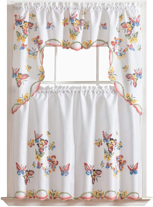 GOHD - 3pcs Kitchen Curtain/Cafe Curtain Set, Air-Brushed Flying Butterfly Design (Swag & 36" Tiers Set)